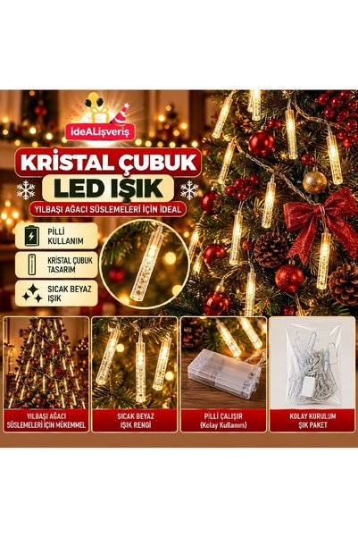 Bkmc Kristal Damla, Yıldız Ve Çubuk Figürlü Pilli Peri LED Sıcak Beyaz Yılbaşı Süsleme ve Dekorasyon Işığı Yılbaşı Süsü Figürlü Led