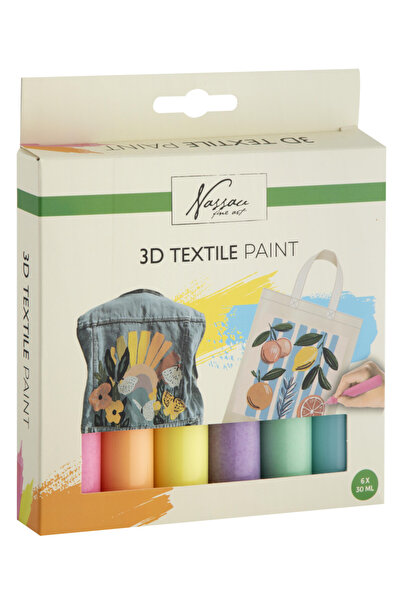 Javoli Цветен комплект 3D брокатени бои за текстил Насау, 6 броя