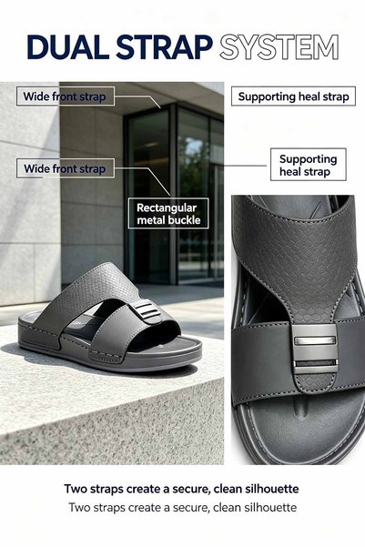 SoftSole KSA Men's Slide Sandals Made in KSA Adjustable Strap Metal Buckle Cushioned Sole