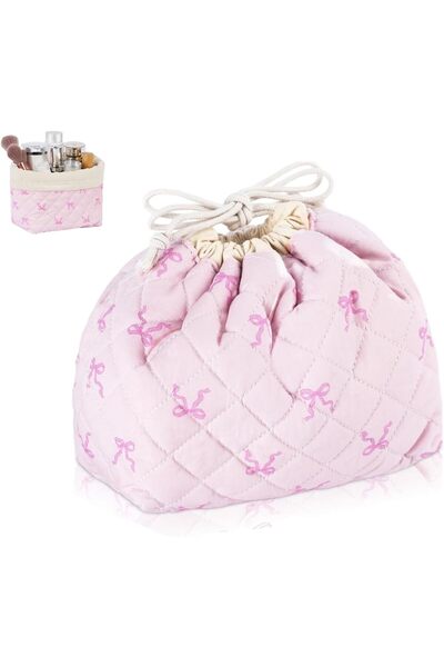 KASTWAVE Toiletry Bag, Quilted Drawstring Makeup Bag for Women, Small Portabl...