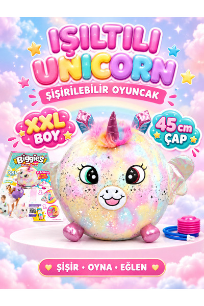 Biggies Şişme Peluş Unicorn XXL Shiny Corns S2