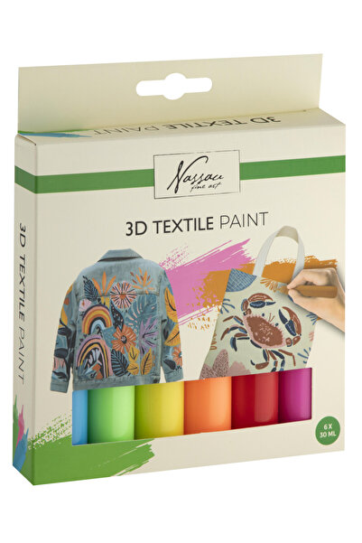 Javoli Colorful Nassau 3D neon fabric paint set, 6 pieces