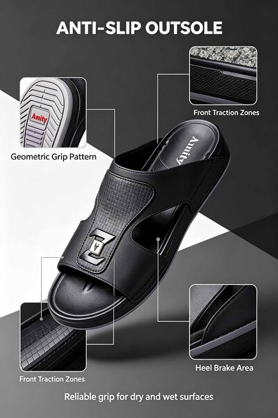 SoftSole KSA Saudi Made Men's Arabic Slippers Thick Padded Sole Non-Slip Cushioned Footbed