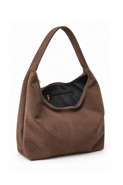Adelina Bags Geantă de umăr și tote mare, din piele intoarsă maro, cu textură moale, pentru femei