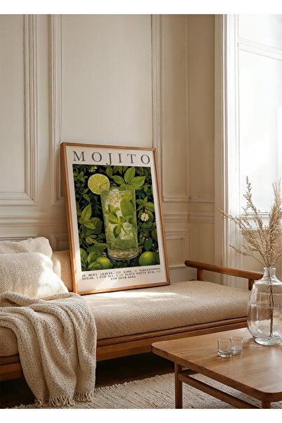 KEYFHOME Poster clasic cu cocktail Mojito, cu cadru din lemn, tablou MDF, pos...