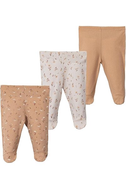 GENERAL Baby Girls' Pants, 3-Pack, Cotton Blend, Footed Floral Print, Earth T...
