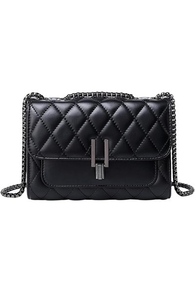 OSHIMA Black Crossbody Shoulder Bag Women's Minimalist Handbag with Chain Strap