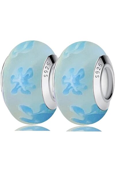 GENERAL 2Pcs Original Murano Glass Charms for Pandora Bracelets Authentic Ste...