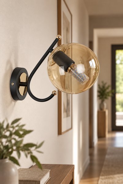 MŞ Aydınlatma Sienta Black Gold Honey Glass Sconce