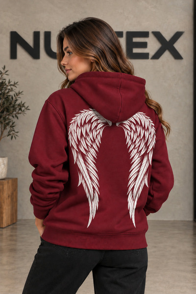 NUATEX Angel Winged Angel Written 3-Threaded Hooded Regular Fit Sweatshirt