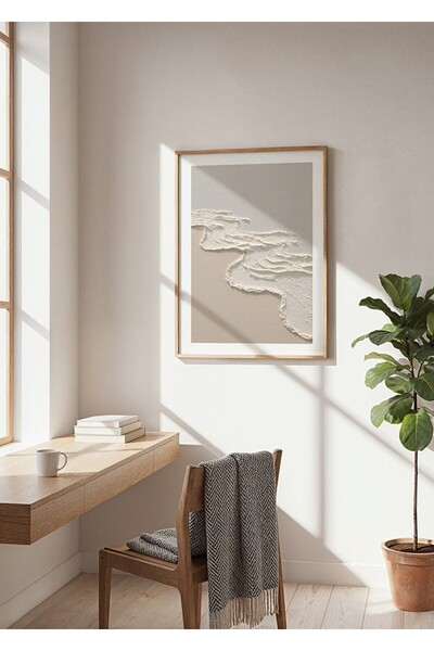 KEYFHOME Art Waves Abstract Relief Wood Framed MDF Painting Poster Living Roo...
