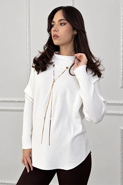 FashionForYou ELVANA women's pullover, high collar, lace sleeves and detachab...