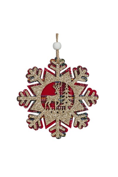 OEM Ornament Brad de Crăciun Fulg din Lemn Carouri Cerb Glitter Bej Șampanie ...