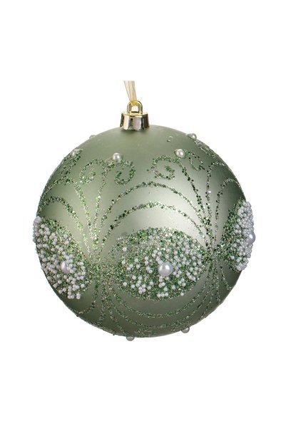 OEM Ornament Brad de Crăciun Glob Verde Menta cu Glitter și Margele Ø12 cm – ...
