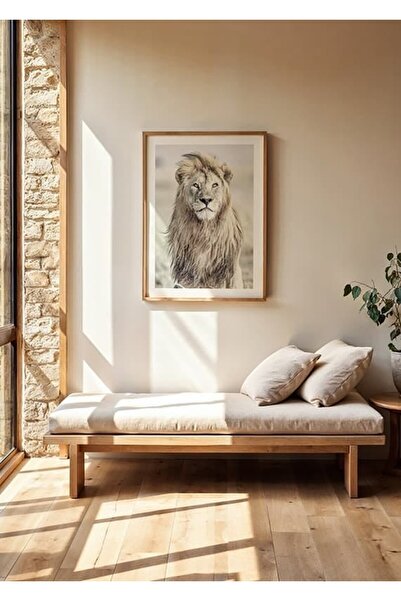 KEYFHOME Tablou MDF cu cadru din lemn colorat Leu maiestuos, poster, decor de...