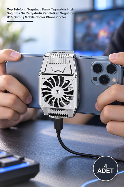 Yenilig 4 Adet Cep Telefonu Soğutucu Fan – Taşınabilir Hızlı Soğutma Su Radyatörlü Yarı İletken Soğutucu H15 Gümüş Mobile Cooler Phone Cooler