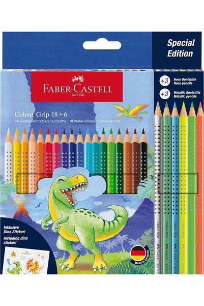 Faber Castell Φάμπερ-Καστέλ Μολύβια Φωσφοριζέ Χρωμάτων με Ειδική Λαβή Δεινοσα...