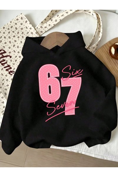 DASH WEAR Unisex Erkek/Kadın 67 Özel Baskılı Oversize Pamuklu Kapüşonlu Sweat...