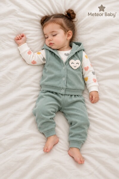 METEOR BABY Baby Girl Set 3-Piece Set with Hooded Vest Seasonal Top and Botto...