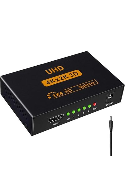 tewiaii HDMI Splitter 1 in 4 Out Full Ultra HD 4K 3D HDMI Splitter 1X4 Way Bo...