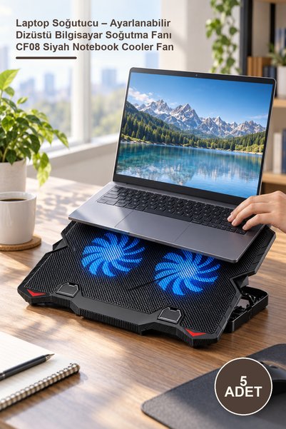 Yenilig 5 Adet Laptop Soğutucu – Ayarlanabilir Dizüstü Bilgisayar Soğutma Fanı CF08 Siyah Notebook Cooler Fan