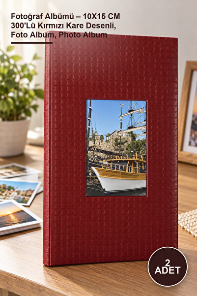 Yenilig 2 pieces of photo album - 10x15 cm 300-piece red square patterned, ph...