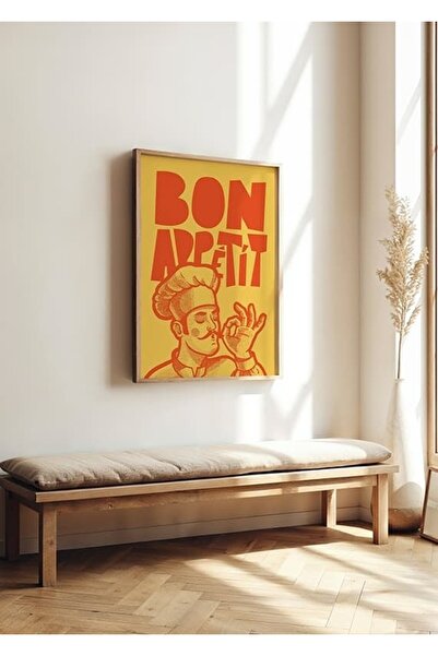 KEYFHOME Chefs Bon Appetit Chef Scrie Cadru din lemn MDF Poster de pictură Ca...