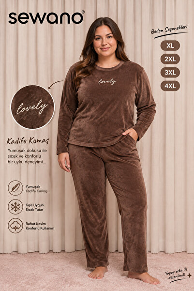SEWANO Set de pijamale din catifea brodata, adorabil, de marime mare, pentru ...