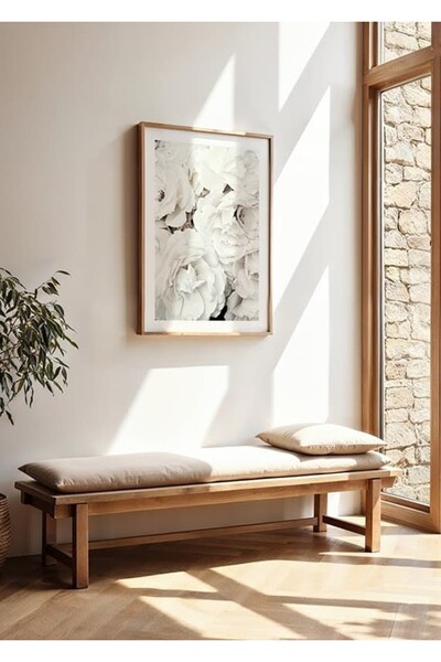 KEYFHOME Buchet de bujor alb cu ramă din lemn, tablou MDF, poster, decor de p...