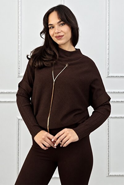 FashionForYou Bluză de damă ELVANA, guler înalt, mâneci decupate, accesoriu a...