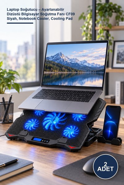 Yenilig 2 Adet Laptop Soğutucu – Ayarlanabilir Dizüstü Bilgisayar Soğutma Fanı CF09 Siyah, Notebook Cooler, Cooling Pad