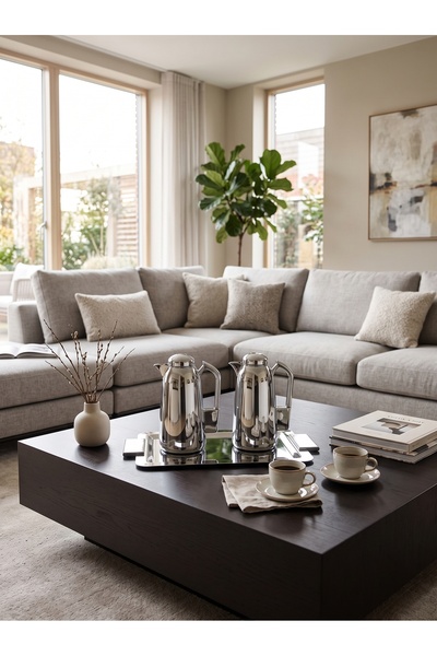 Generic Luxury Tea and Coffee Set Stainless Steel Tea Set + Stainless Steel Serving Tray with Elegant and Modern Design