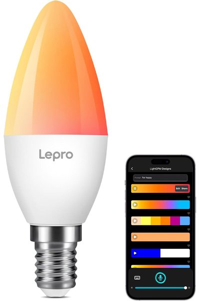 LEPRO مصباح ذكي بتقنية الذكاء الاصطناعي E14، مصباح واي فاي متزامن مع الموسيقى...