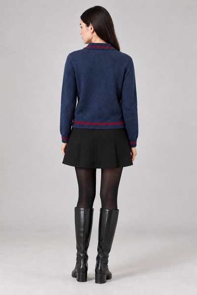 Lavinza Stripe Detailed Wool Buttoned Women's Cardigan