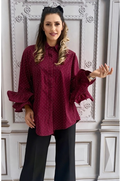 OnlyForYou Cămașă Damă Din Vâscoză Cu Strasuri Strălucitoare, Volane Elegante...