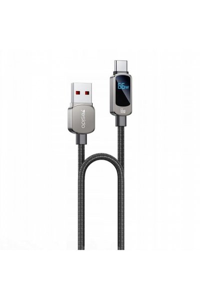 Yesido Cablu Date si Incarcare USB-A - USB-C CA128C Display, 66W, 1.2m, Negru