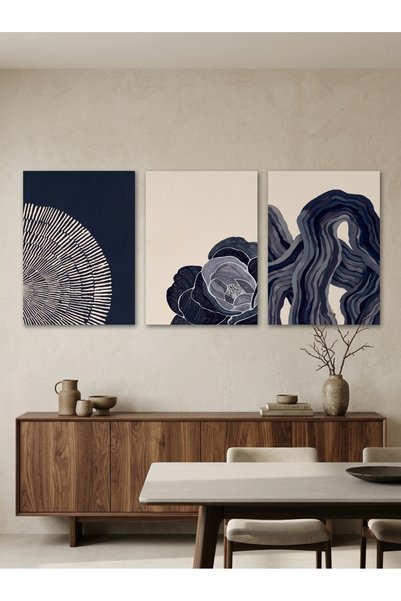 mora store 3'lü Soyut Modern MDF Tablo Seti 50x70 cm Büyük Boy Çerçevesiz – M...