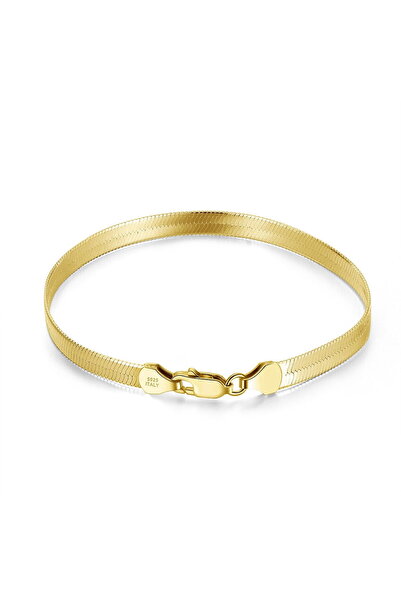 Be Special Brățară plată din argint 925 placată cu aur de 18K, 18 cm, 3 mm, U...