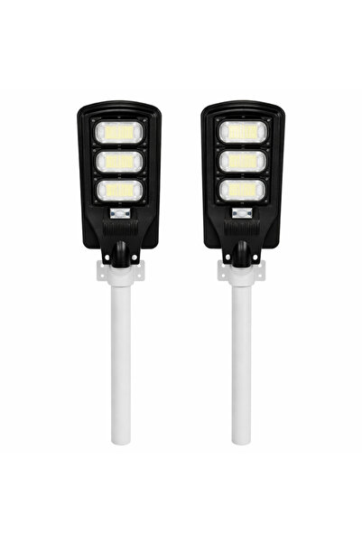 Jortan Комплект от 2 соларни улични лампи 150W, 3 LED панела, 14 часа живот н...