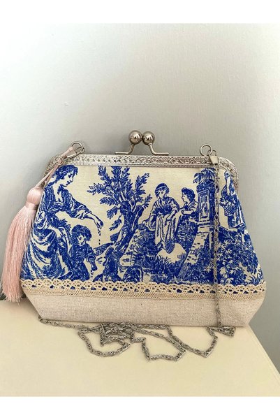 Arzu Demir Handmade vintage woven linen fabric, light linen bag, measuring 23x15 cm.