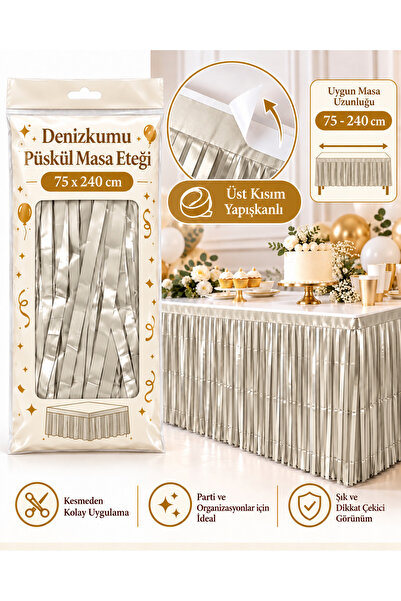 Partifabrik Dekorativna stolna suknja sa resicama pastelne retro boje peska 2...