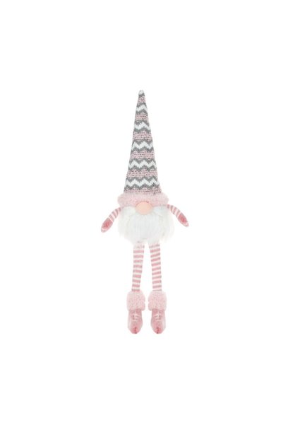 OEM Figurină Decorativa de Crăciun Gnome Asezat Roz cu Căciulă Gri Blana 52 c...