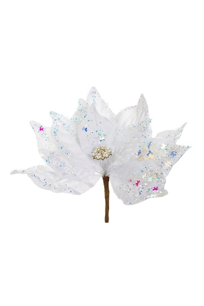 OEM Floare Decorativa de Crăciun Albă cu Pietre Holografice și Clips 24 cm – ...
