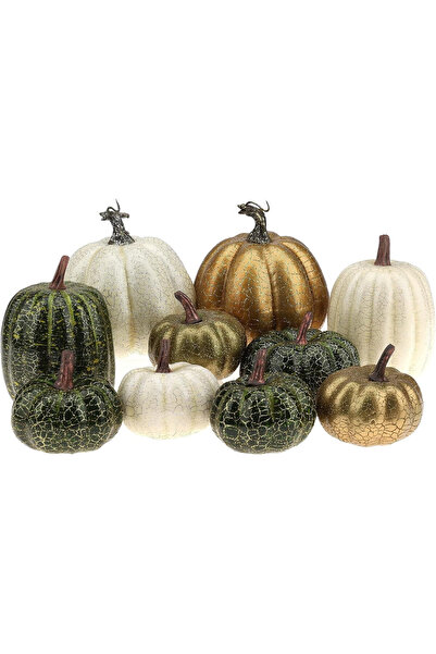 OEM Set 10 Dovleci Artificiali din Spumă – Decorațiuni de Masă Toamnă Verde/A...