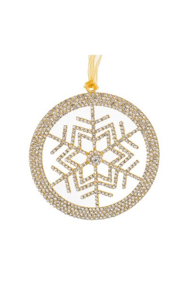OEM Ornament Brad de Crăciun Fulg de Zăpadă cu Margine Aurie și Strass Ø11 cm...