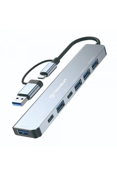 Techsuit Hub USB / USB-C H6 DataBridge, 7 în 1, Gri