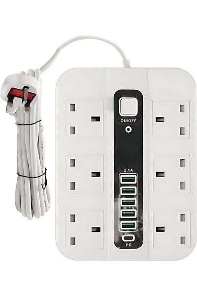 Biki Extension Board with USB Slots, 3M Power Strip Surge Protector, 2500W Mu...