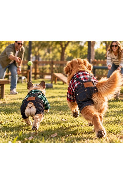 Barkie İzmir Pawlook X - Jean Gardener Overalls with Plaid Shirt
