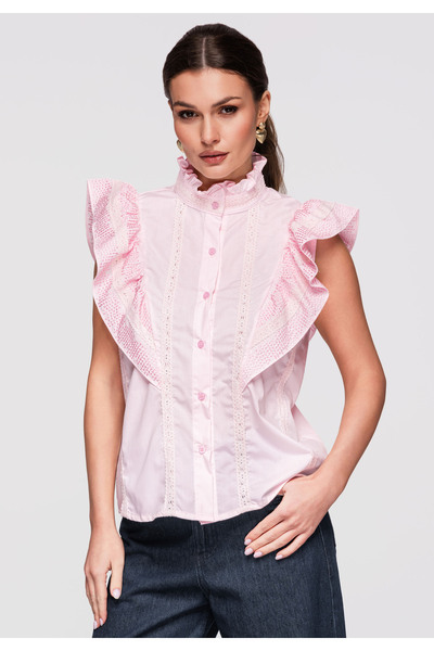 OMBRE Femei Cămașă Bumbac Elegantă OW-SH-E0002 Rose