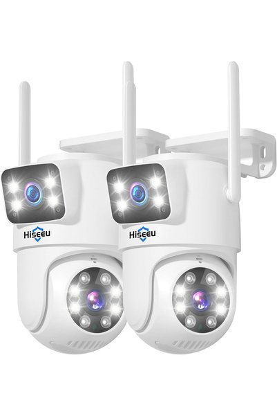 Hiseeu كاميرا أمان لاسلكية (عبوة من قطعتين)، واي فاي 5G/2.4G، عدسة مزدوجة PTZ...